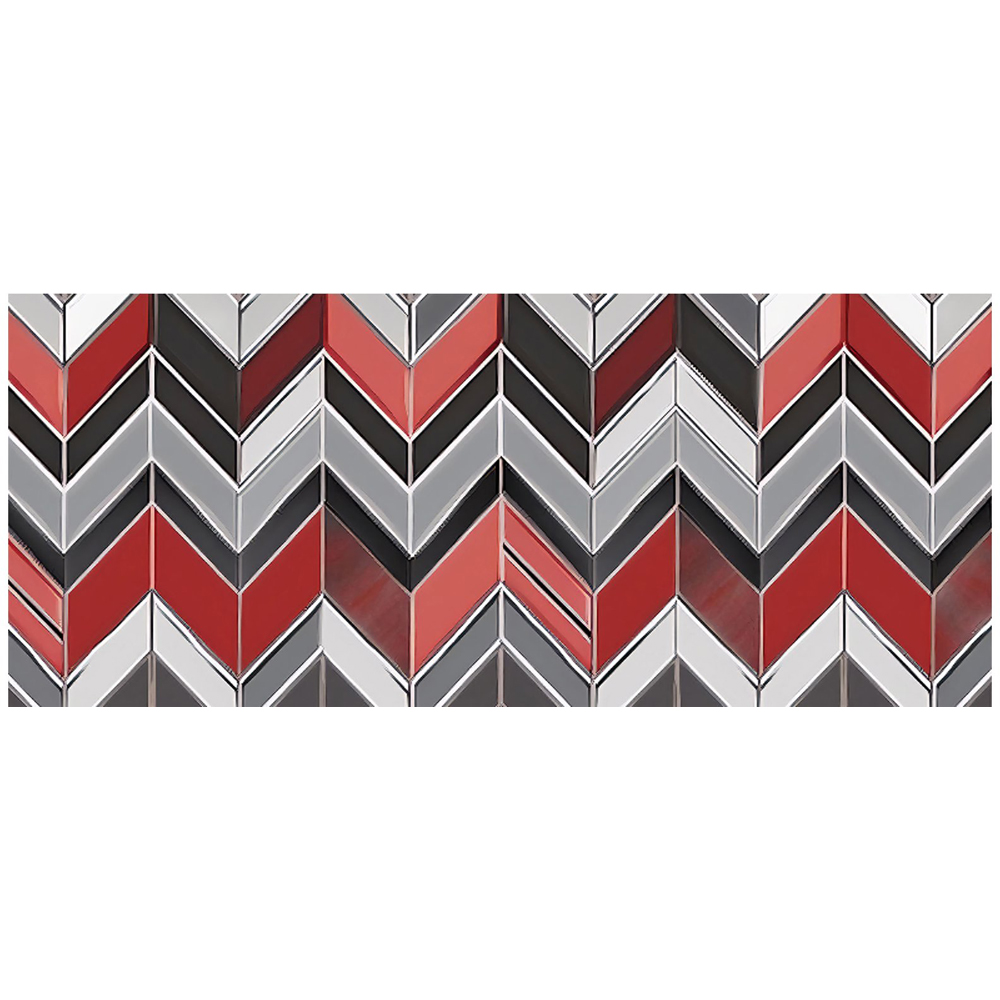 Warren Reed Designer Red Grey Geometric Pattern Glass Bathroom Splashback 25 x 60cm Image 2