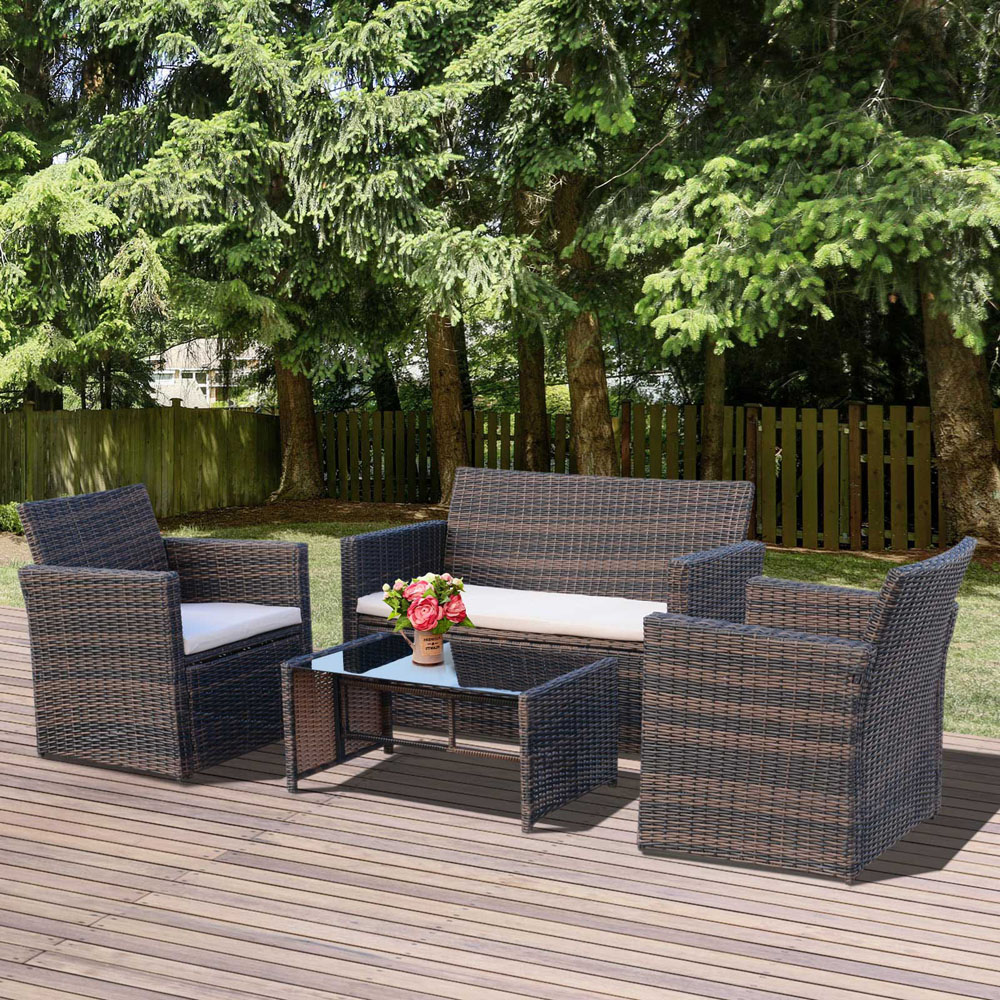 Outsunny 4 Seater Brown Rattan Wicker Lounge Set Image 1