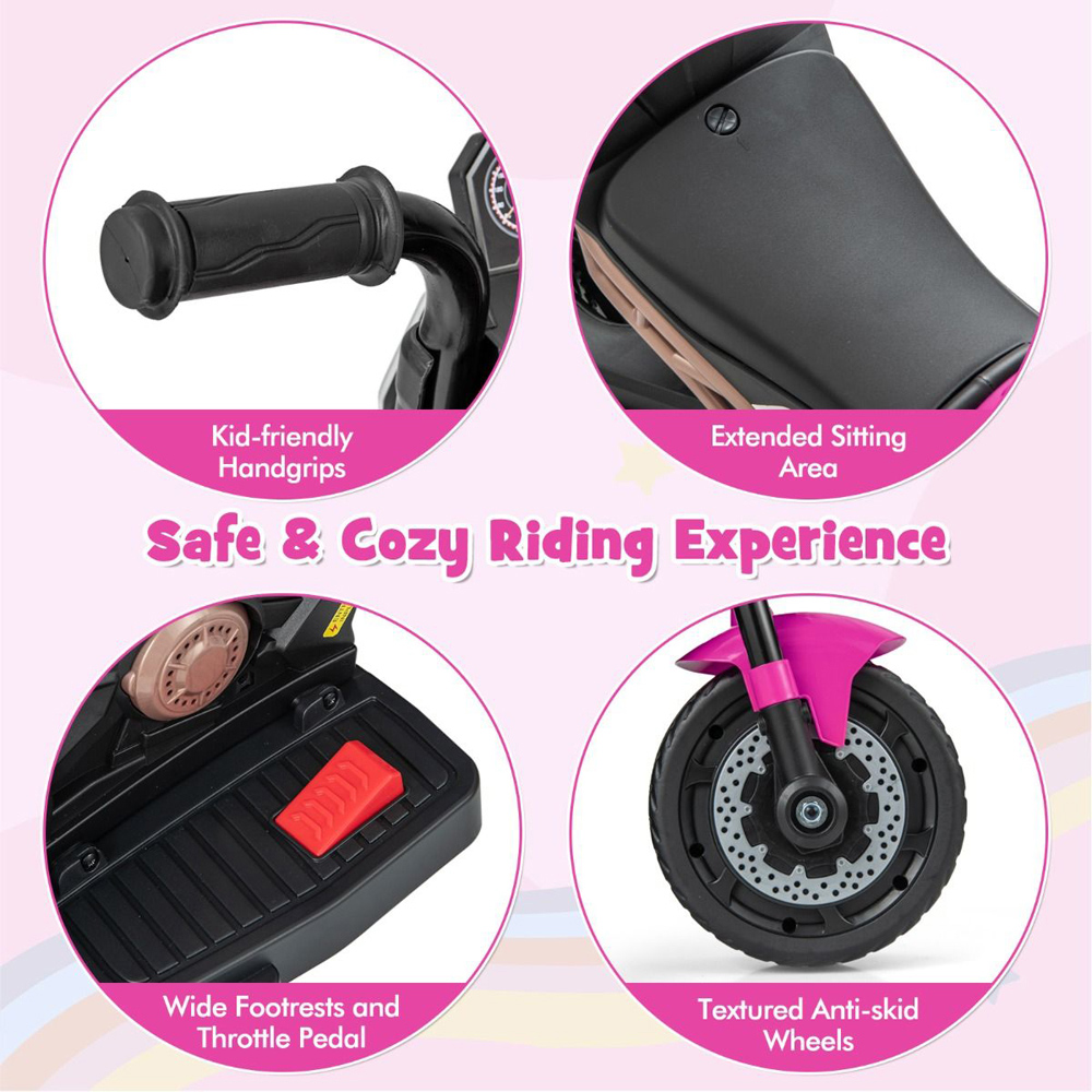 Costway Kids Ride On Motorcycle Pink 6V Image 5