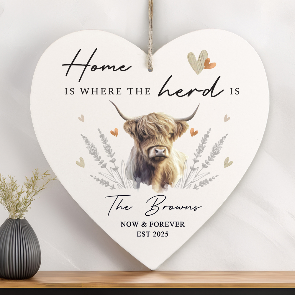 Personalised Memento Personalised Highland Cow Hanging Heart Ornament Image 2