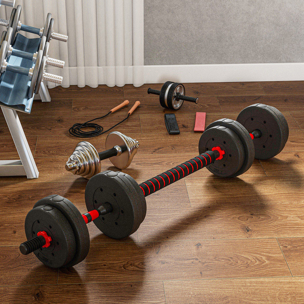 HOMCOM 2-in-1 Adjustable Barbell Dumbbells Weight Set 15kg Image 4