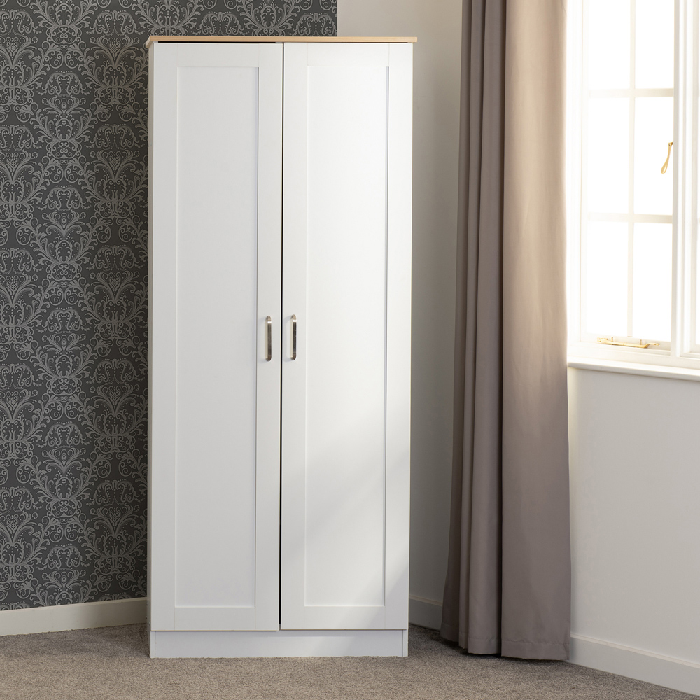 Seconique Portland 2 Door White and Oak Effect Wardrobe Image 8