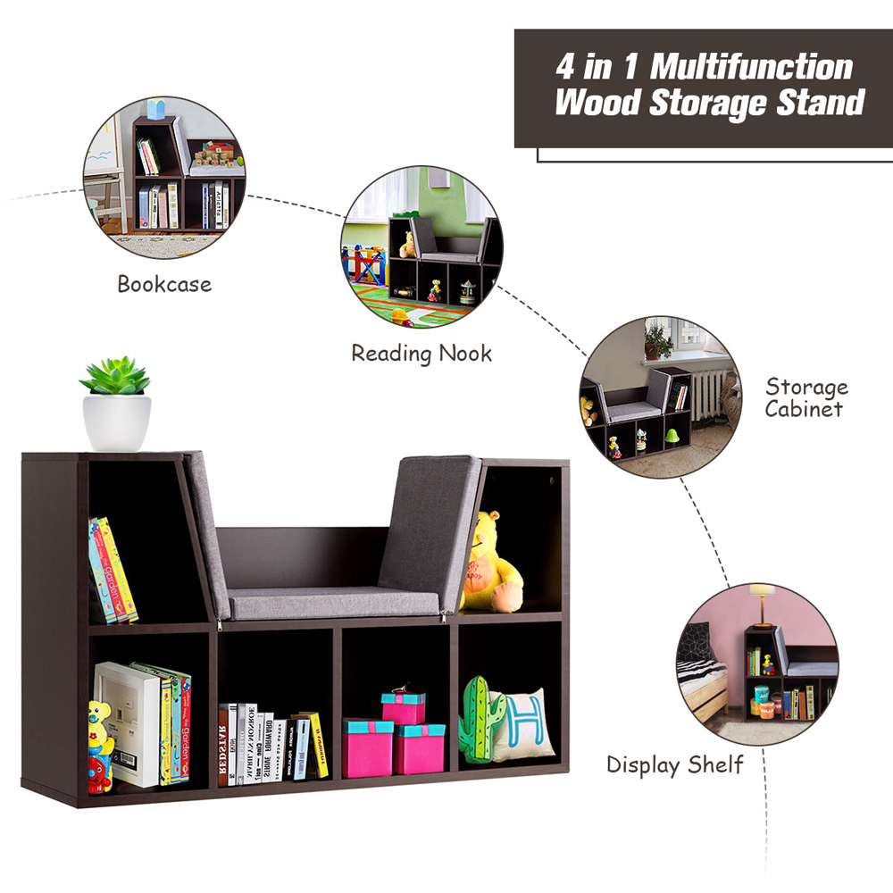 Costway 6 Cube Dark Brown Storage Cabinet with Seat Cushion Image 7