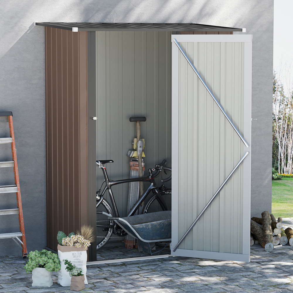 Outsunny 5 x 3ft Brown Garden Metal Shed Image 2
