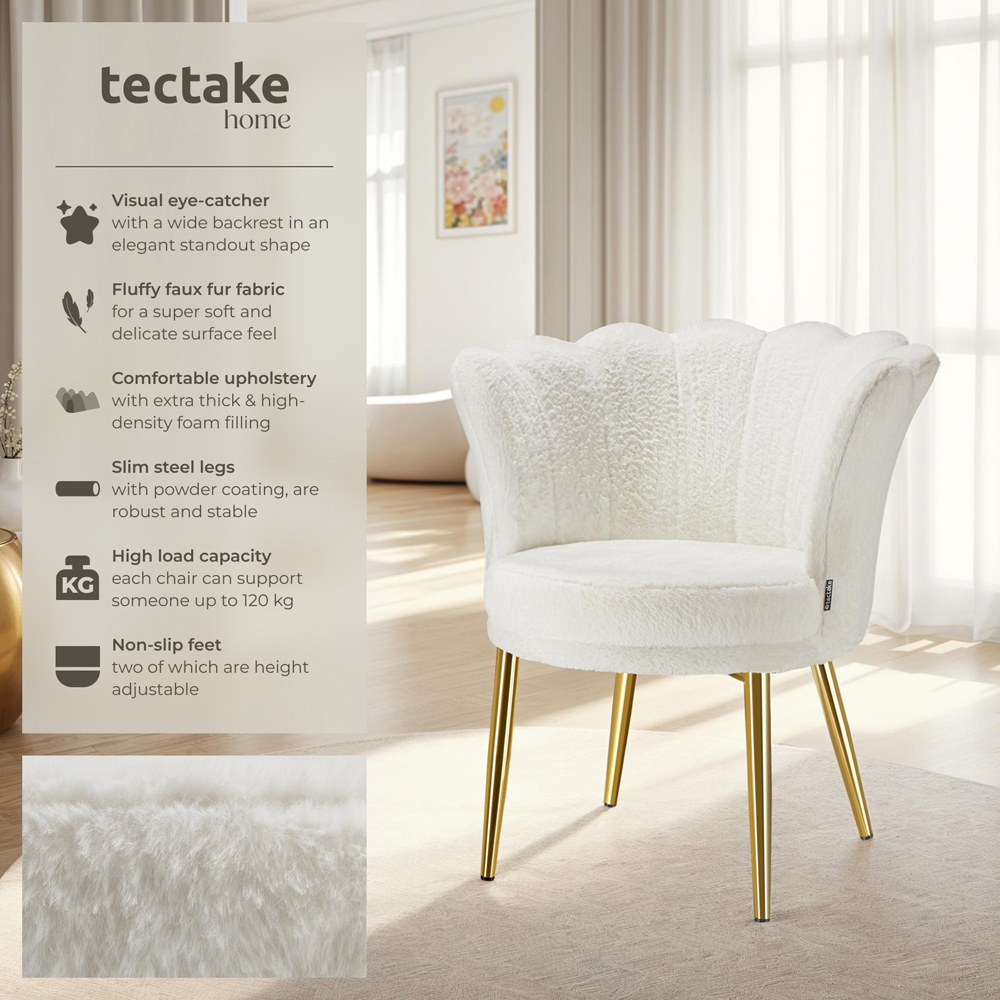 tectake Stella Cream and Gold Faux Fur Armchair Image 8