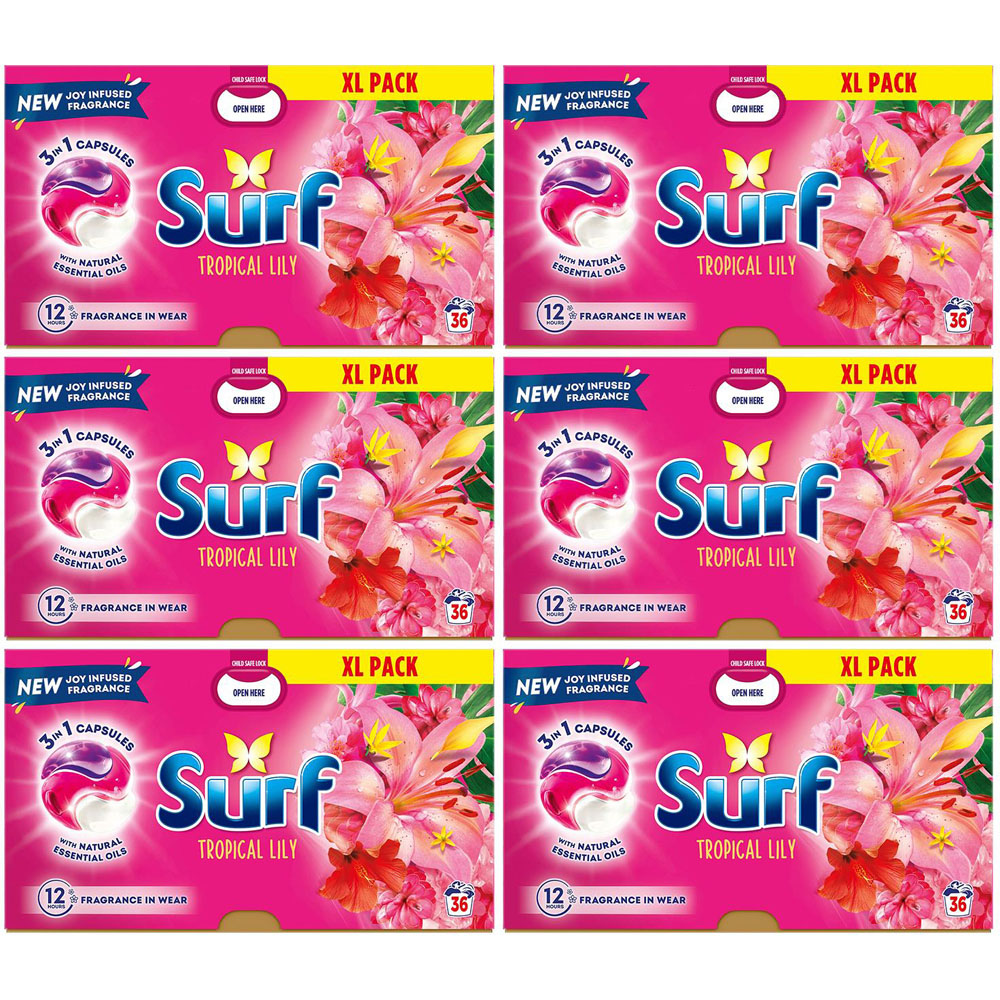 Surf 3 in 1 Tropical Lily Washing Capsules 36 Washes 6 Pack Image 1
