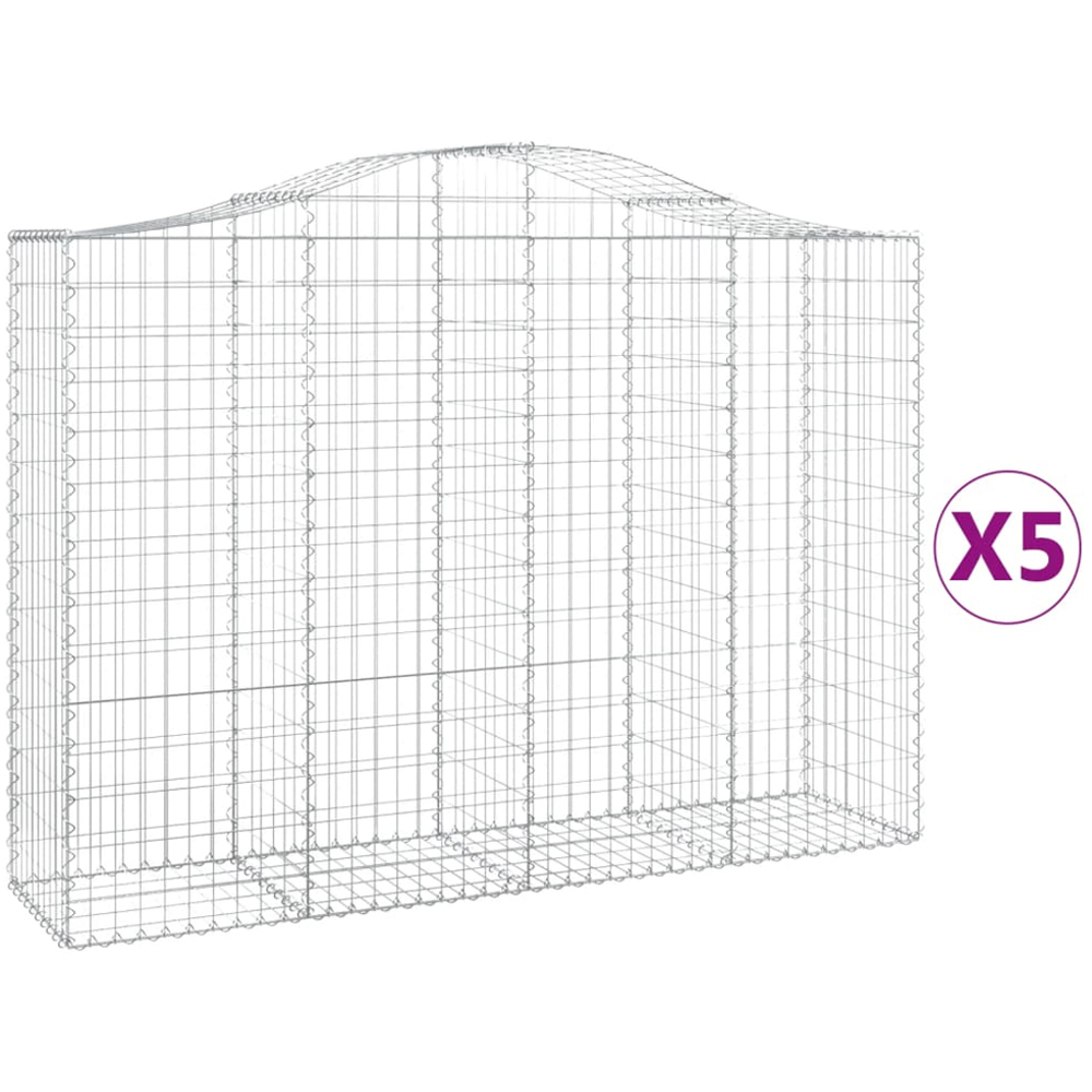 vidaXL Silver Galvanised Iron Arched Gabion Basket 200 x 50 x 140/160cm 5 Pack Image 2