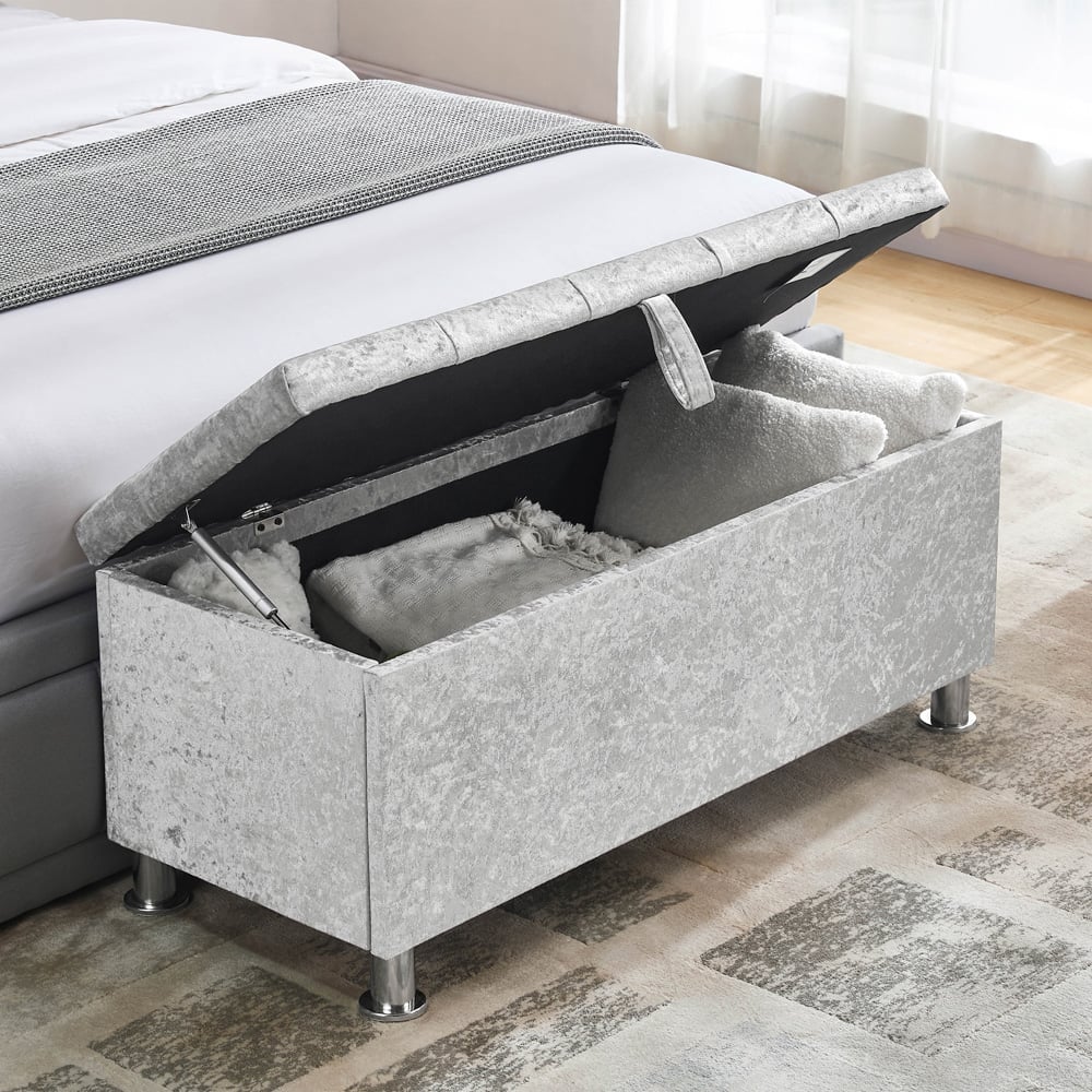 Vida Designs Valencia Silver Crushed Velvet Storage Ottoman Image 3