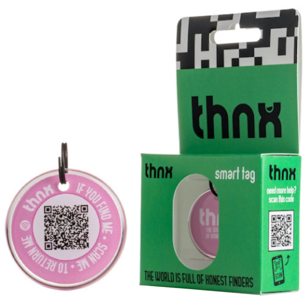 Thnx Pink Medium Airtag Keychain with QR Code Image 1