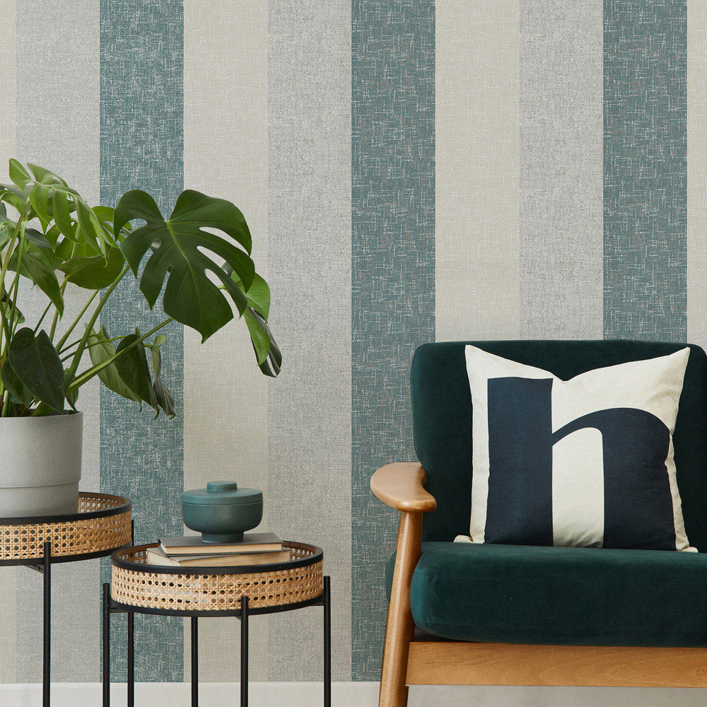Superfresco Meadow Stripe Teal and Rose Gold Wallpaper Image 3