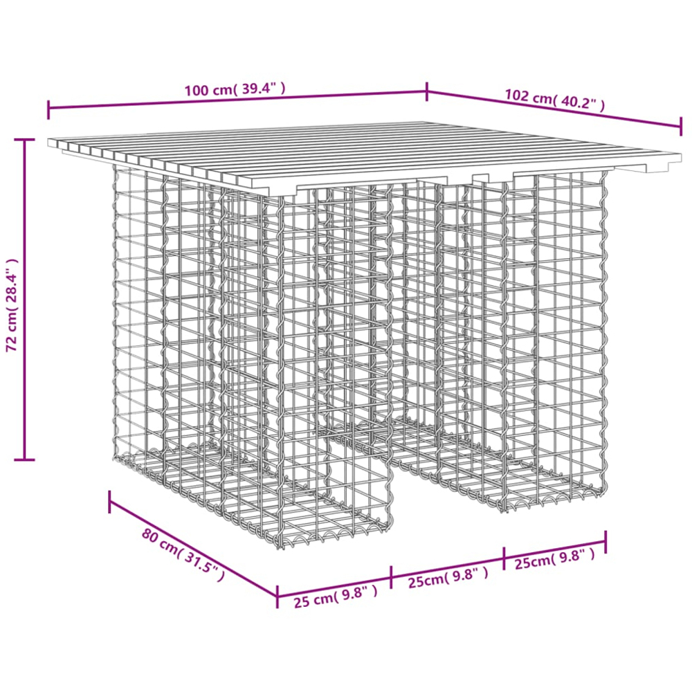 vidaXL Natural Solid Douglas Wood Gabion Design Garden Table 102 x 100 x 72cm Image 6