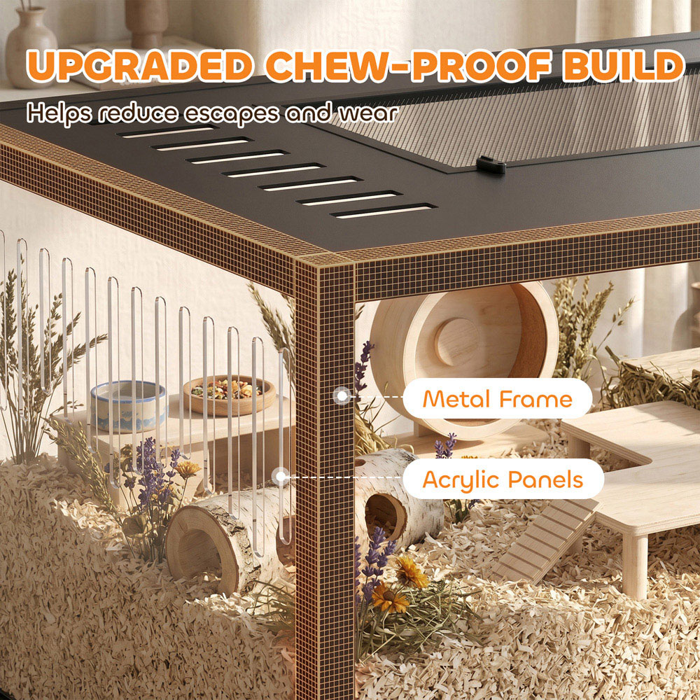 PawHut Black Chewproof Metal Hamster Cage with Deep Base and Openable Top Image 6