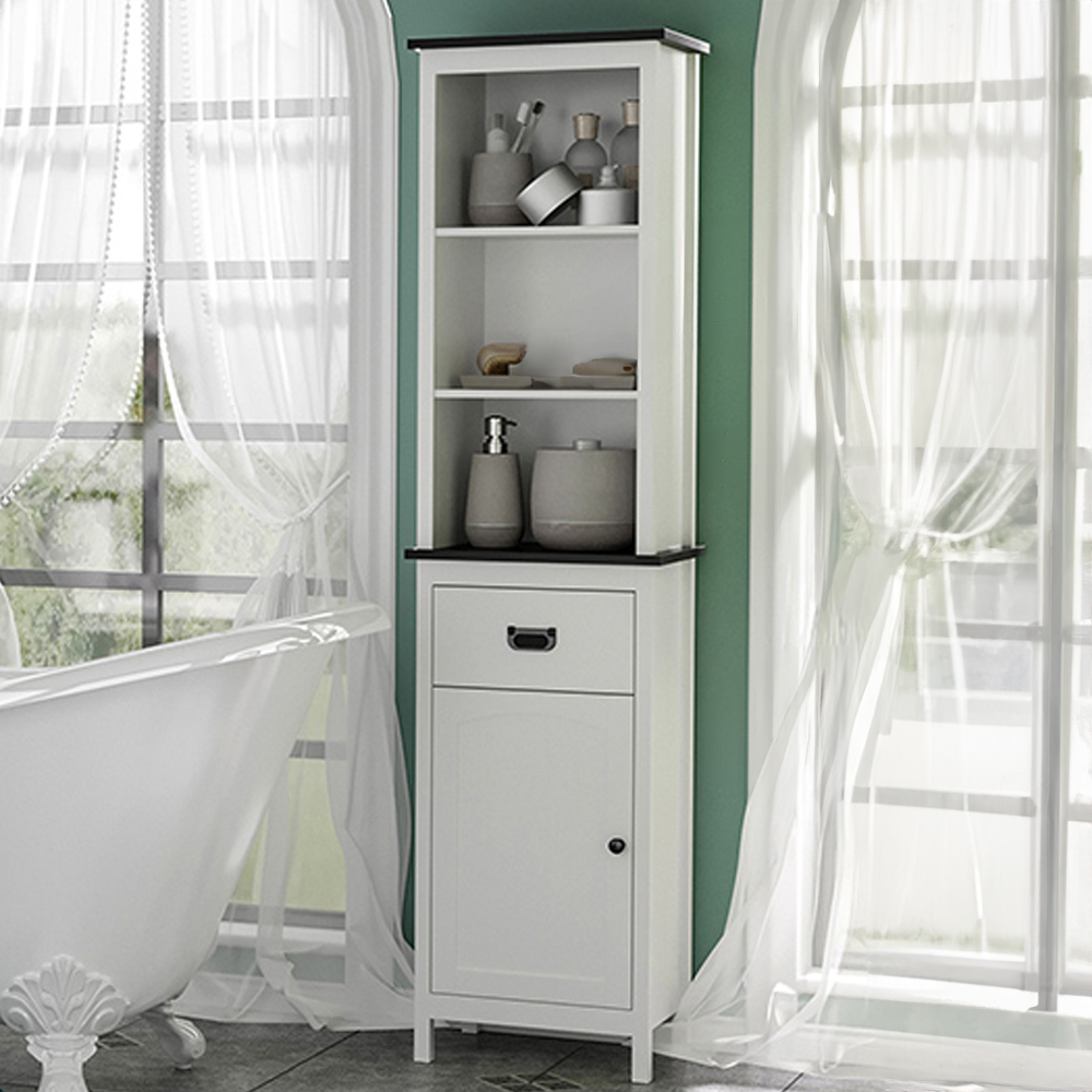 Kleankin White Single Drawer Single Door 3 Shelf Tall Floor Cabinet Image 1