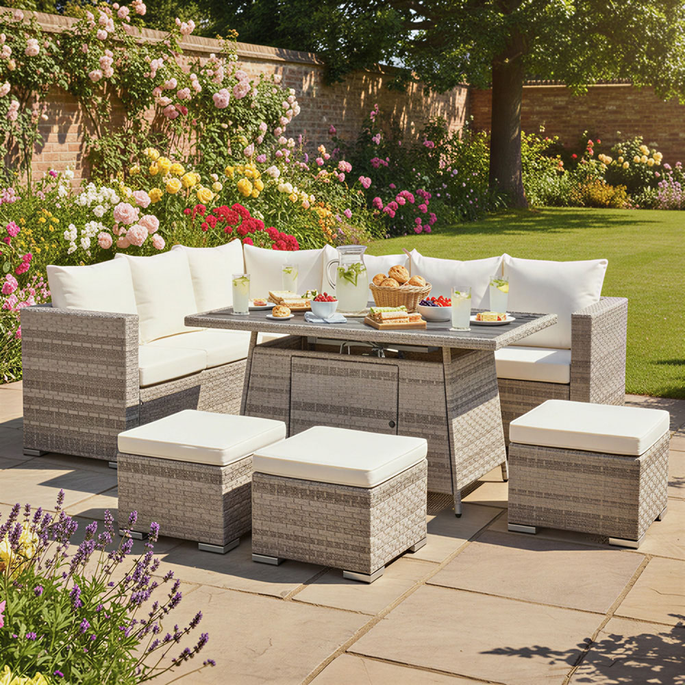 Oseasons Acorn 9 Seater Dove Grey Rattan Corner Firepit Garden Set Image 7