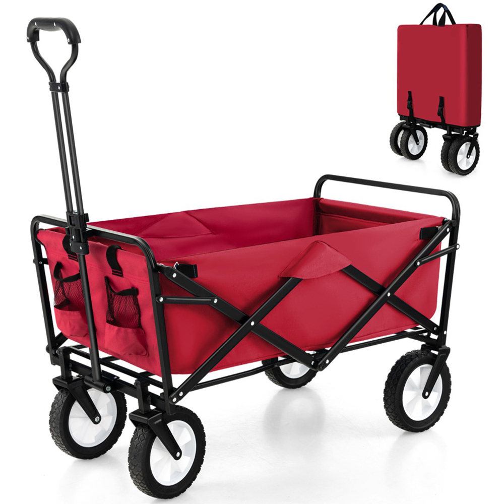 Costway Red Camping Garden Cart with Adjustable Handle Image 3