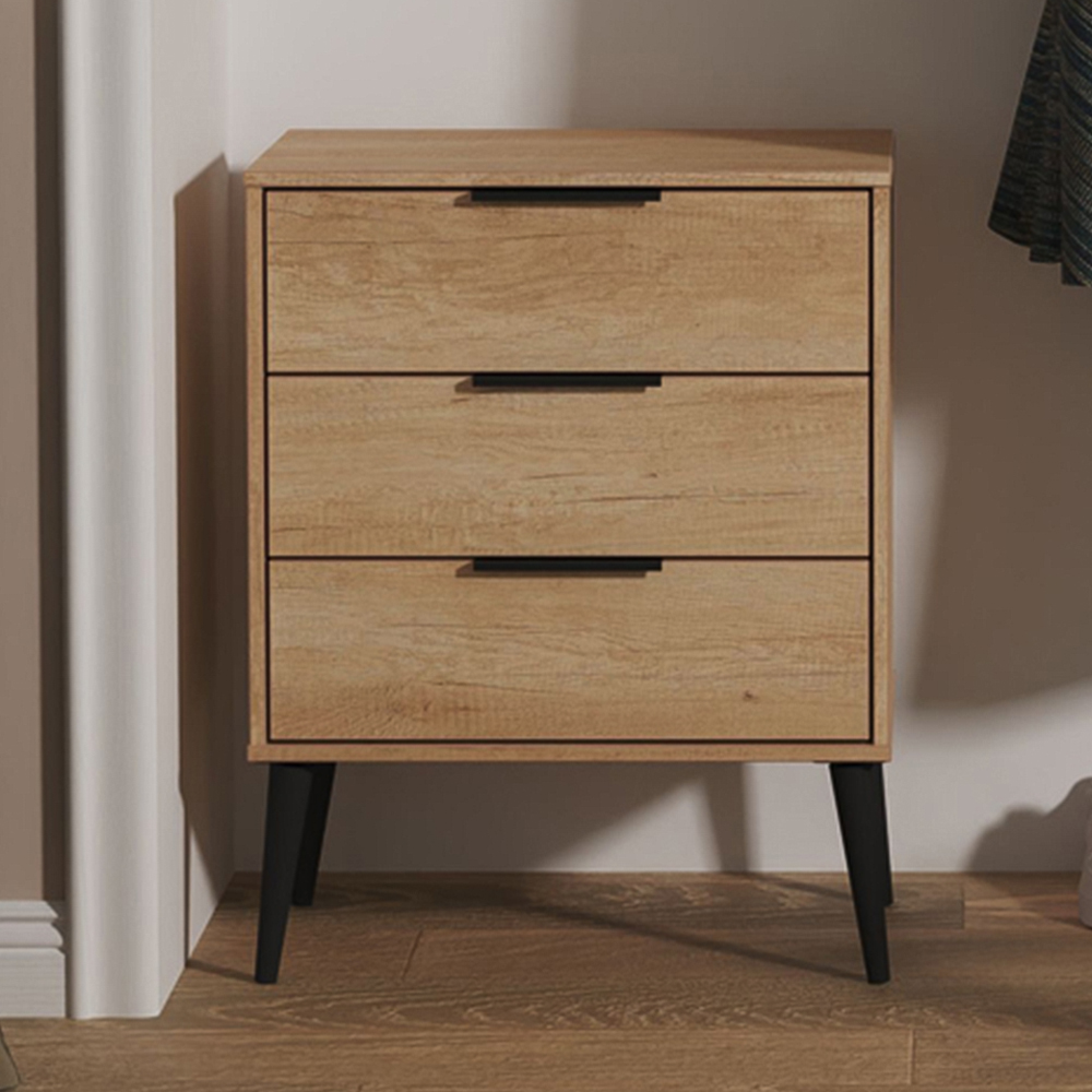 Crowndale Hong Kong 3 Drawer Nebraska Oak Midi Chest of Drawers Ready Assembled Image 1
