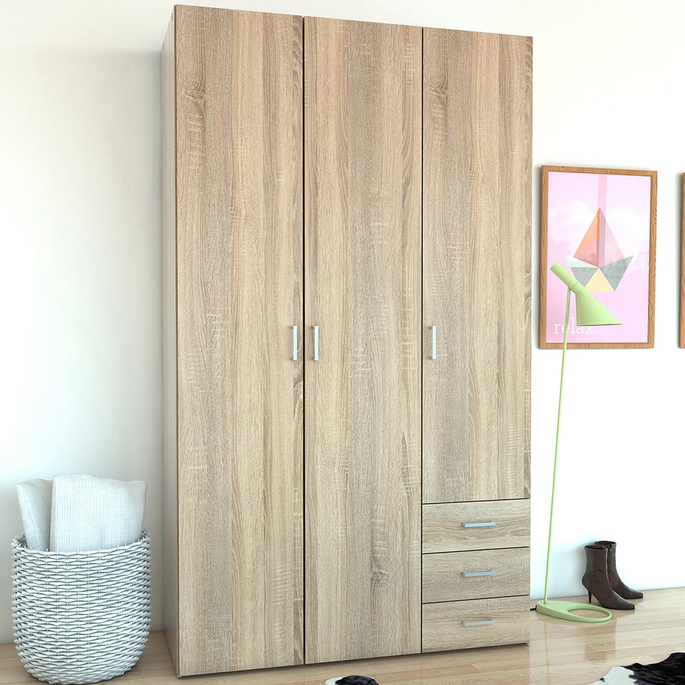 Florence Space 3 Door 3 Drawer Oak Wardrobe Image 1