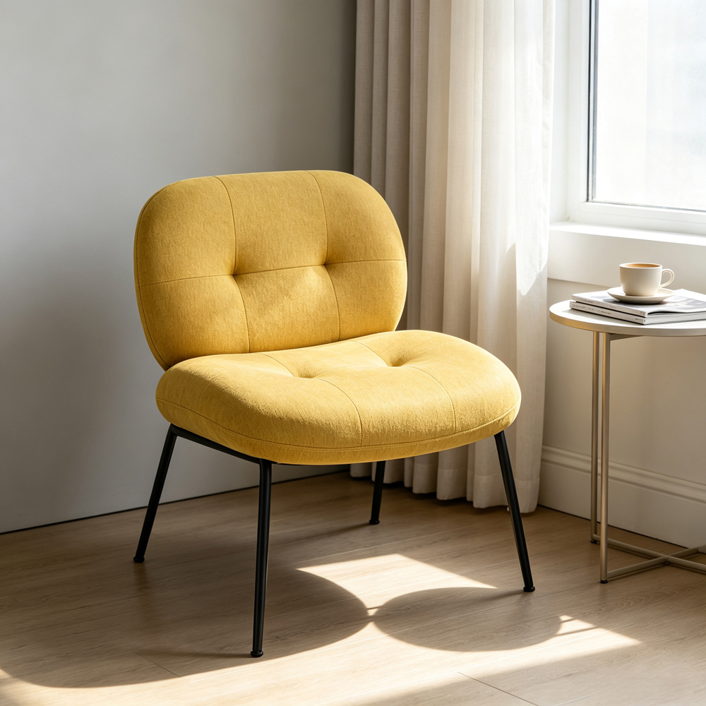 Living and Home Yellow Soft Fabric Lounge Chair Image 8