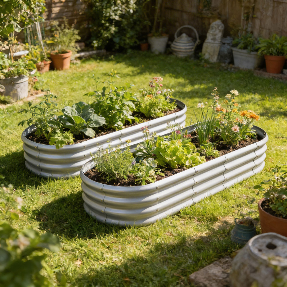 Harbour Housewares Silver Rounded Galvanised Steel Raised Garden Bed 120 x 60cm 2 Pack Image 3