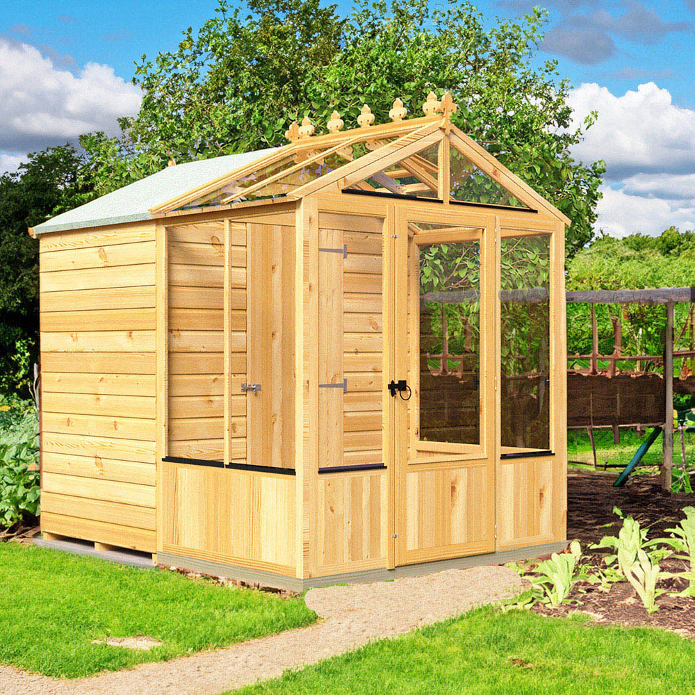 Shire Holkham 6 x 8ft Glazed Toughened Glass Greenhouse with Shed Image 2