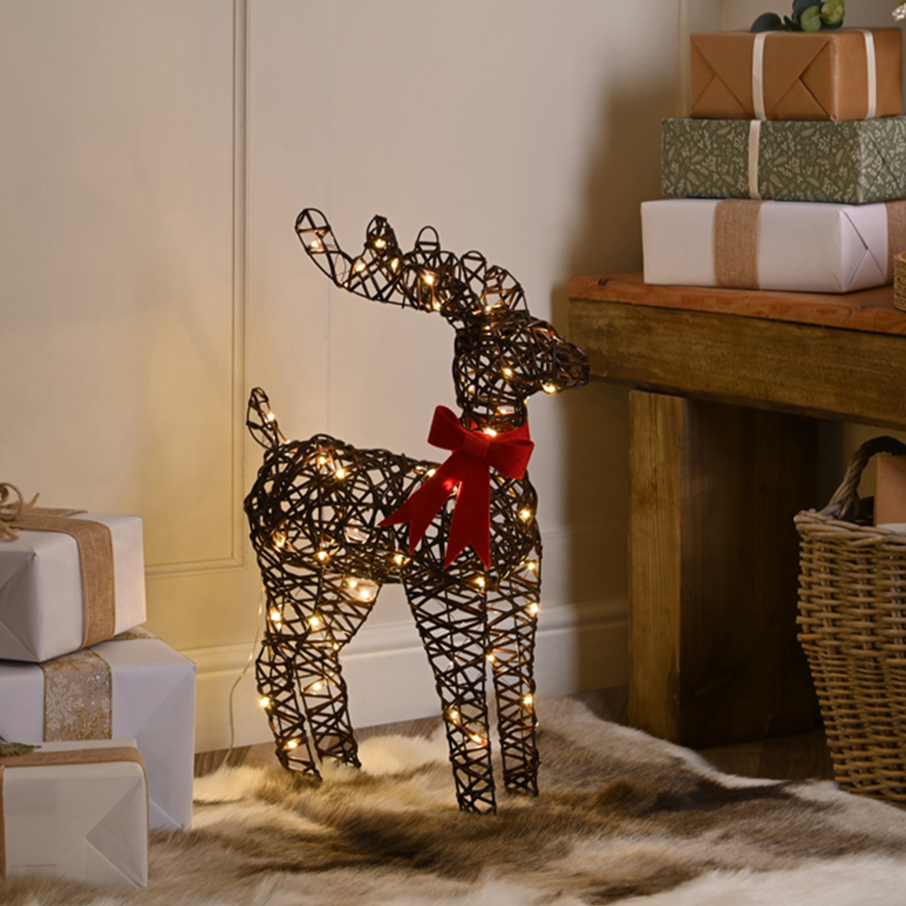 Festive Warm White LED Reindeer Christmas Decoration with Red Bow 60cm Image 2