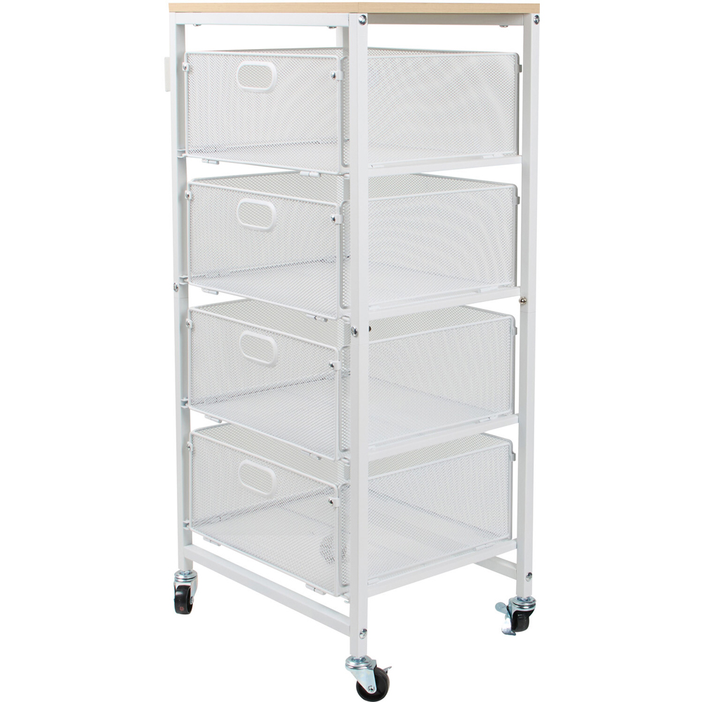 Wood Effect and Mesh Storage Cart White Image 4