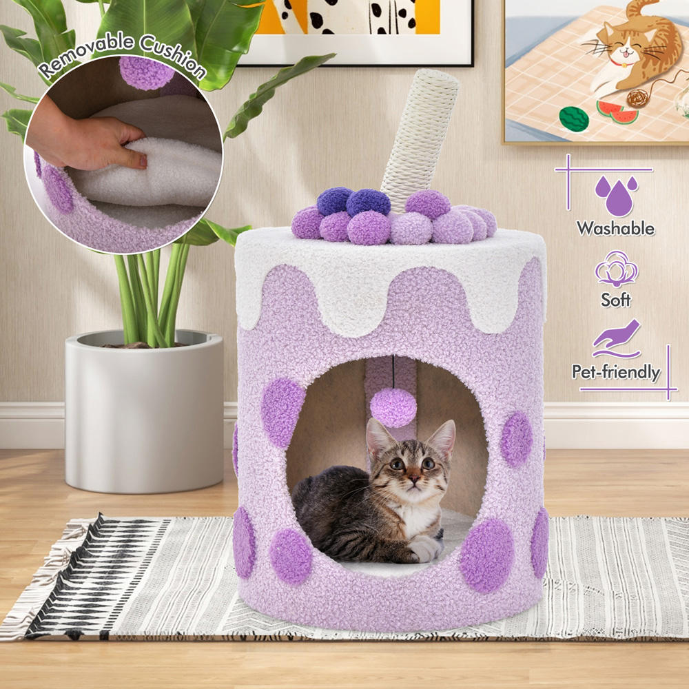 Costway Purple Bubble Tea Cat Tree Tower with Scratching Post 37cm Image 3