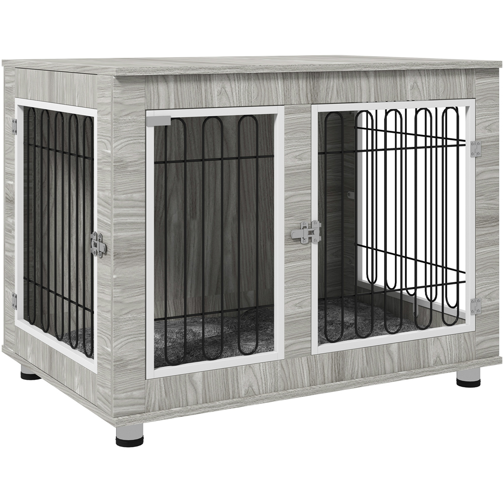 PawHut Grey Dog Crate End Table with Cushion 102cm Image 1