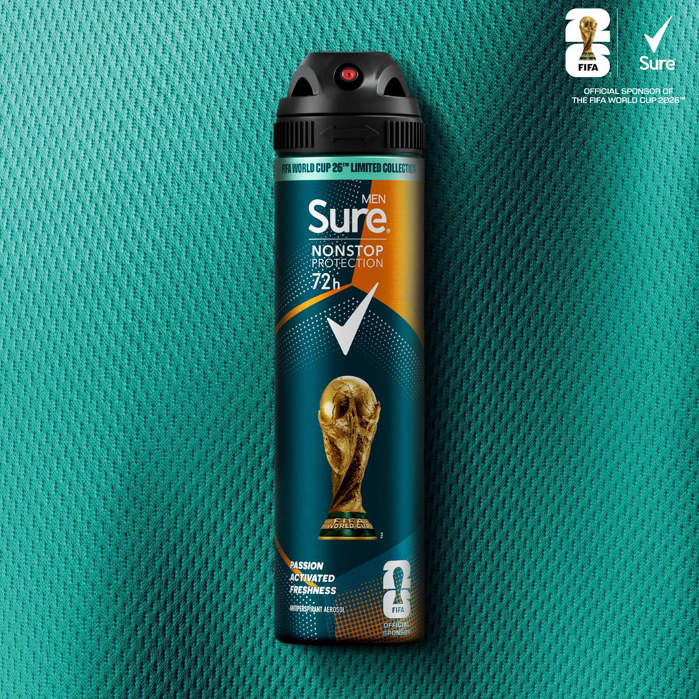 Sure Men Nonstop Protection FIFA Edition Cobalt Dry Anti-Perspirant Spray 250ml 6 Pack Image 3