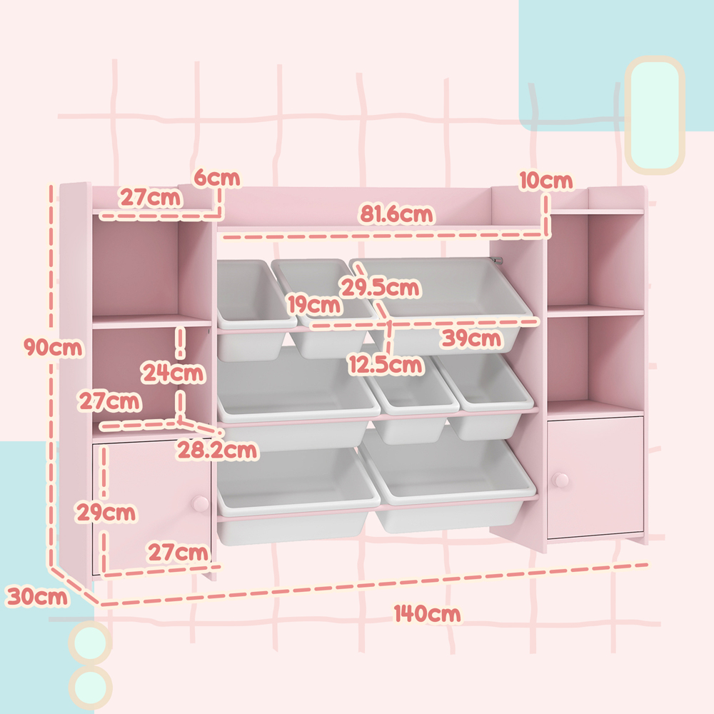 AIYAPLAY 2 Door 7 Shelf Pink Kids Toy Storage Organiser with 8 Removable Storage Bins Image 9