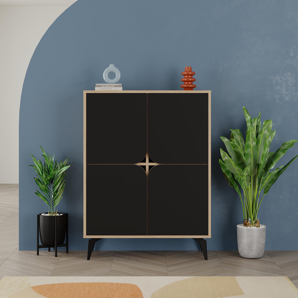 Decortie Spark 4 Door Sapphire Oak and Silky Black Cabinet Image 6
