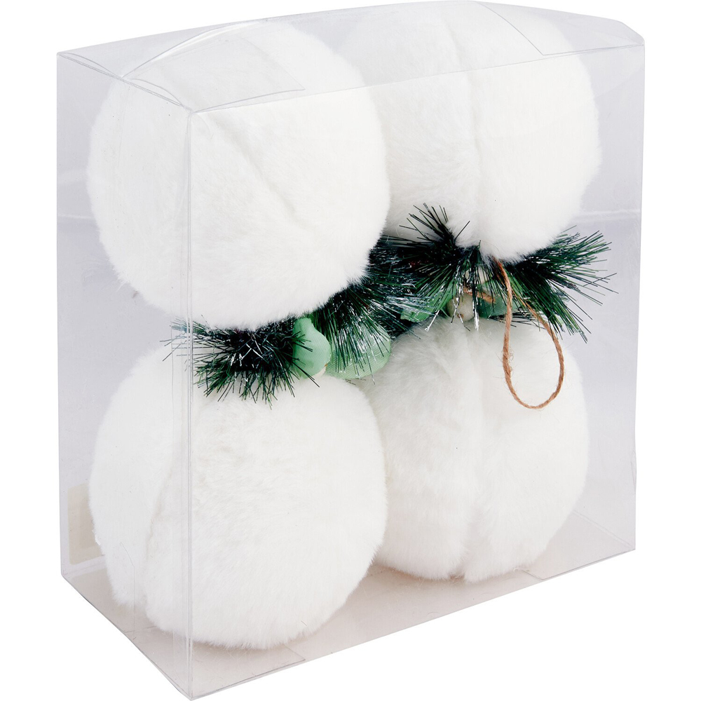 Pack of 4 Fluffy Cottage Baubles - White Image 1