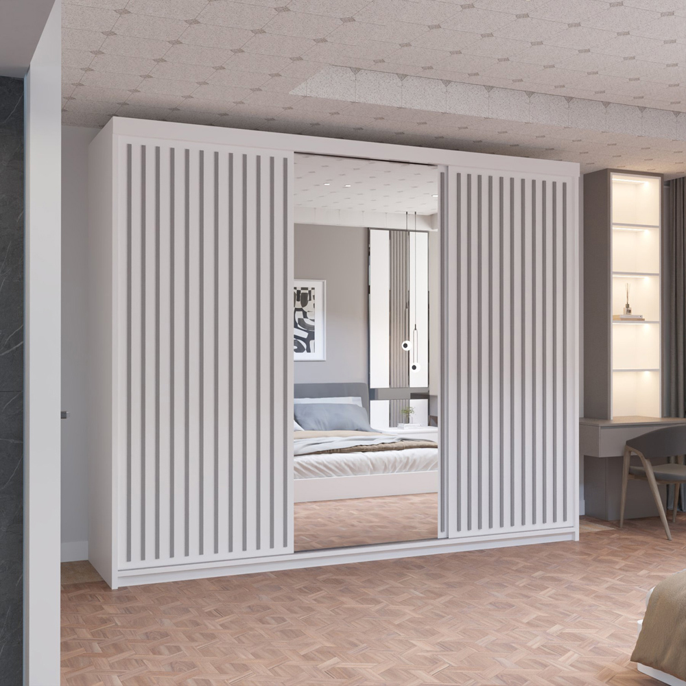 M N Furniture Roman 3 Door White and Grey Mirrored Sliding Wardrobe 250cm Image 4