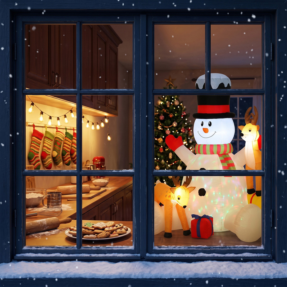 Outsunny 10 LED Giant Snowman with 2 Reindeer Inflatable Outdoor Christmas Decoration 7ft Image 3