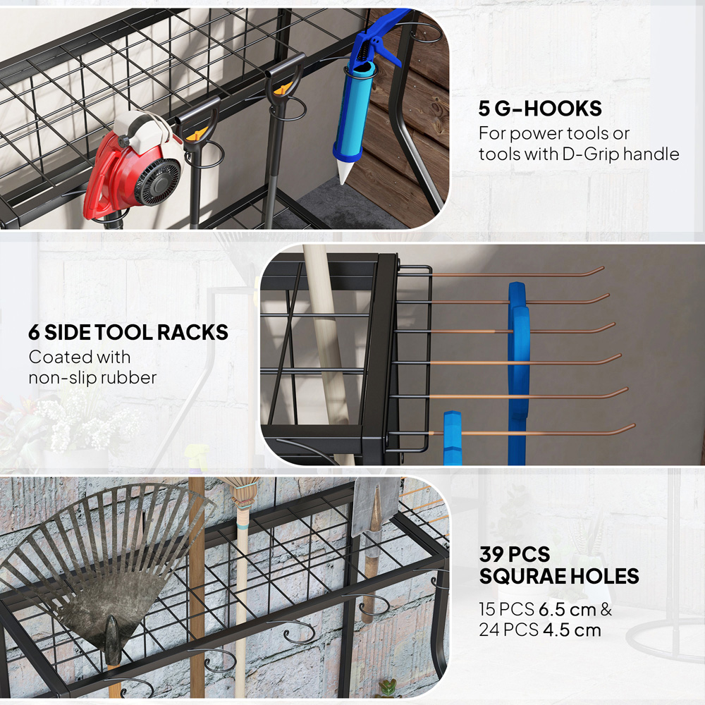 Outsunny 3 Tier Garden Tool Storage Rack with 11 Hooks Image 8