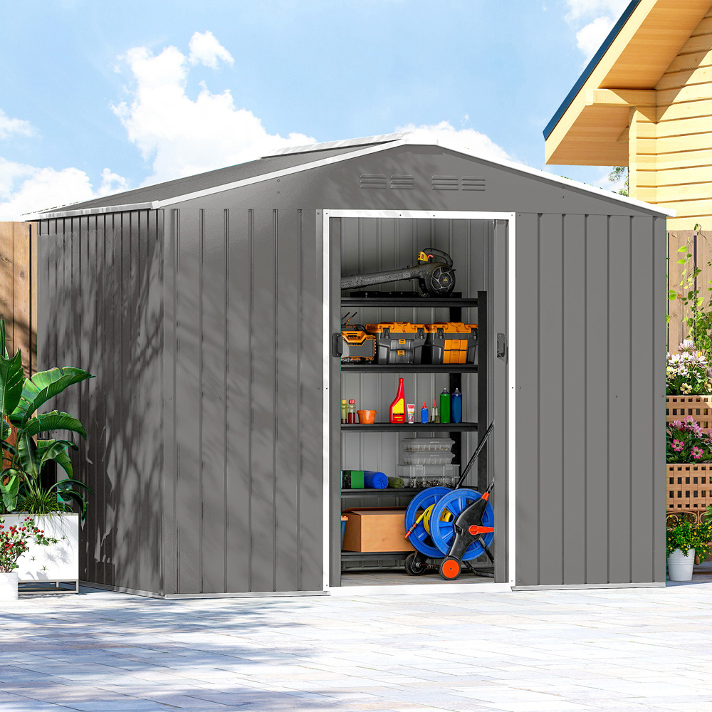 Outsunny 7.4 x 5.3ft Light Grey Galvanised Steel Garden Storage Shed Image 5
