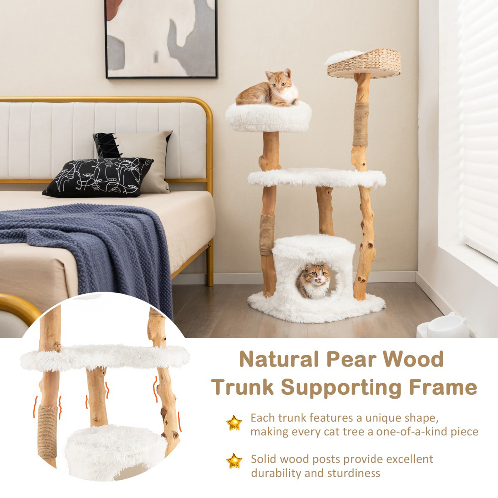 Costway 5 Tier White Wooden Cat Tree with Jute Scratching Posts 124cm Image 7