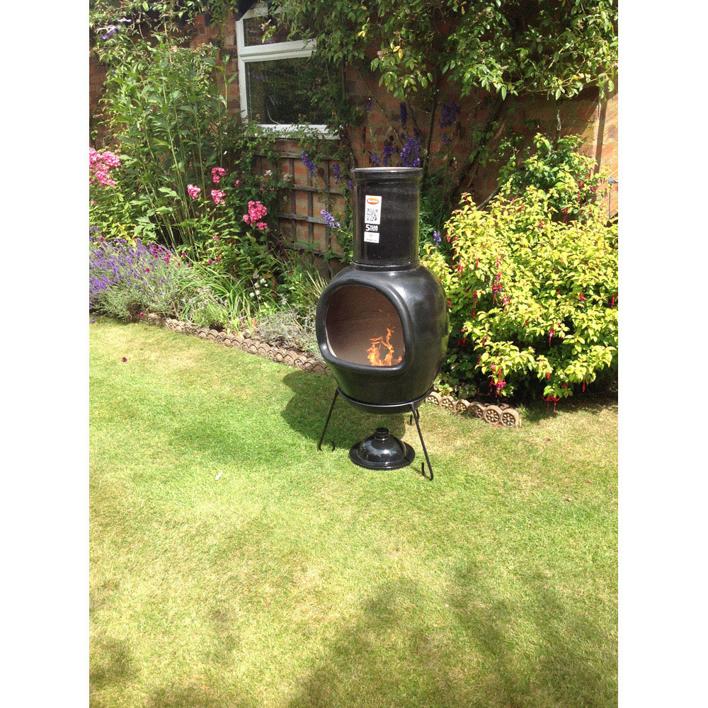 Gardeco Asteria Extra Large Glazed Black Chimalin AFC Chimenea with Stand and Lid Image 5