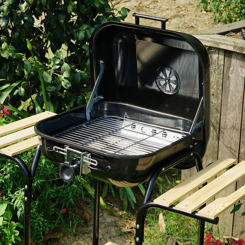 Gr8 Garden Hambur Portable Charcoal BBQ Grill Portable Trolley with Side Tables Image 3