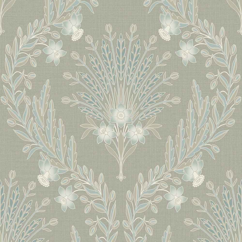 Grandeco Flora Damask Taupe Vinyl Wallpaper Image 1