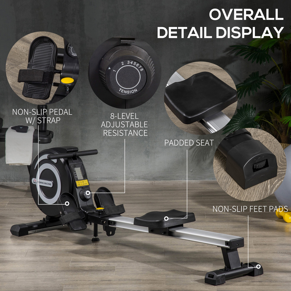 HOMCOM Indoor Adjustable Magnetic Rowing Machine with LCD Digital Monitor Image 7
