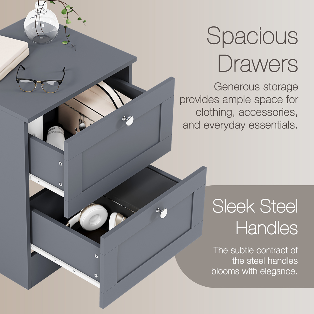 VIDA DESIGNS Altino 2 Drawer Grey Shaker-Style Bedside Chest Image 5