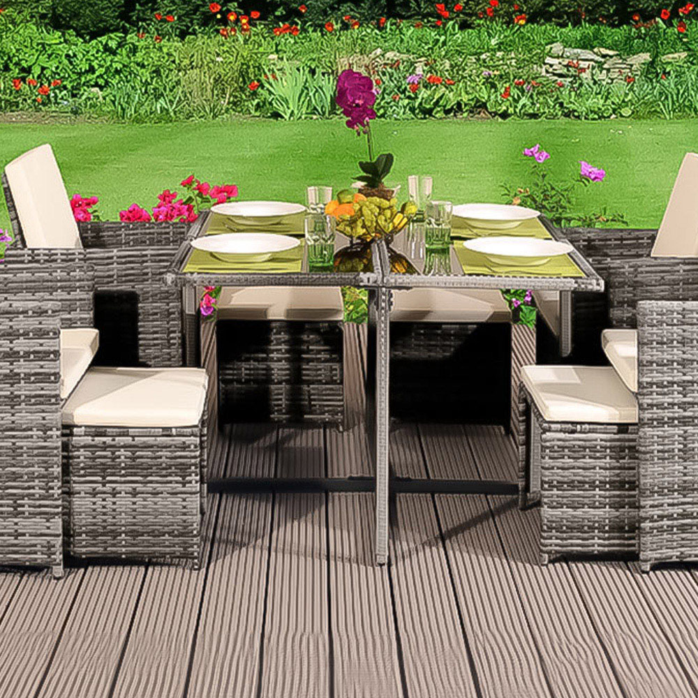 Brooklyn Cube 4 Seater Garden Dining Set Light Grey Image 2