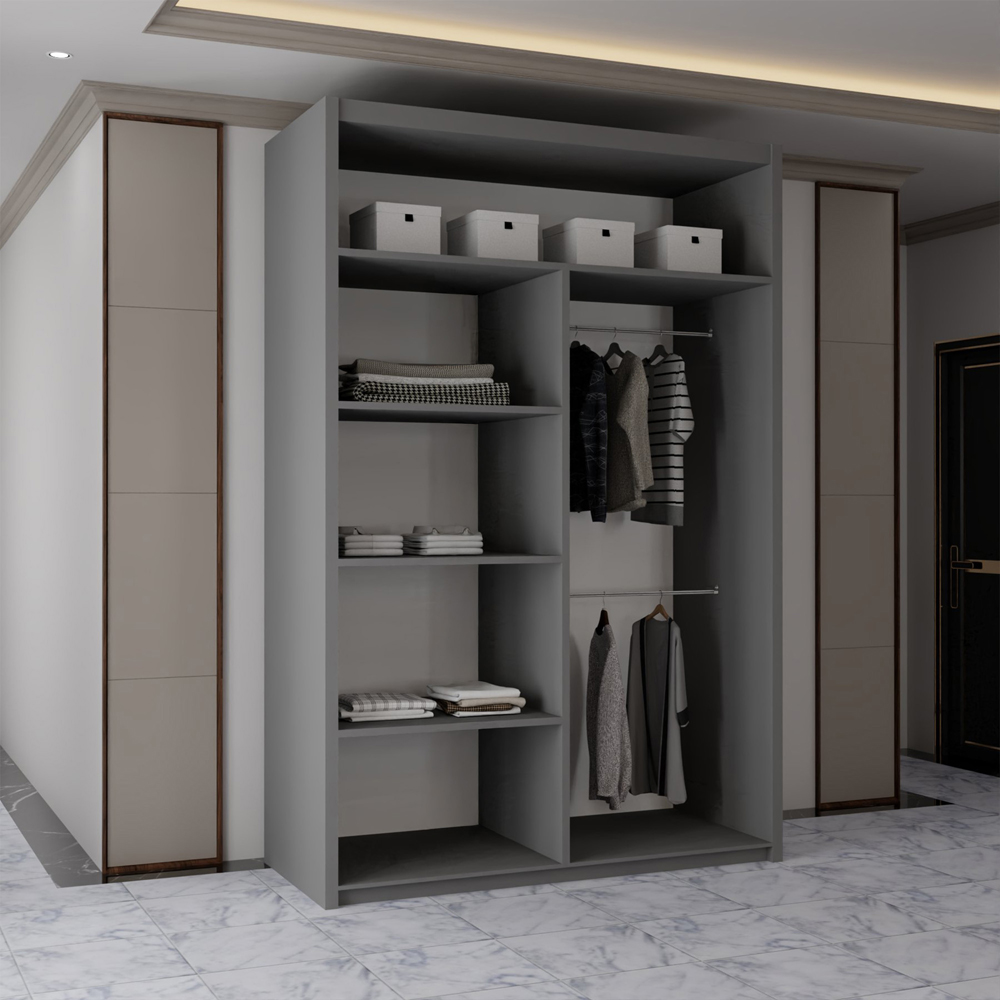 M N Furniture Osaka 2 Door Grey Mirrored Panel Sliding Wardrobe 120cm Image 3