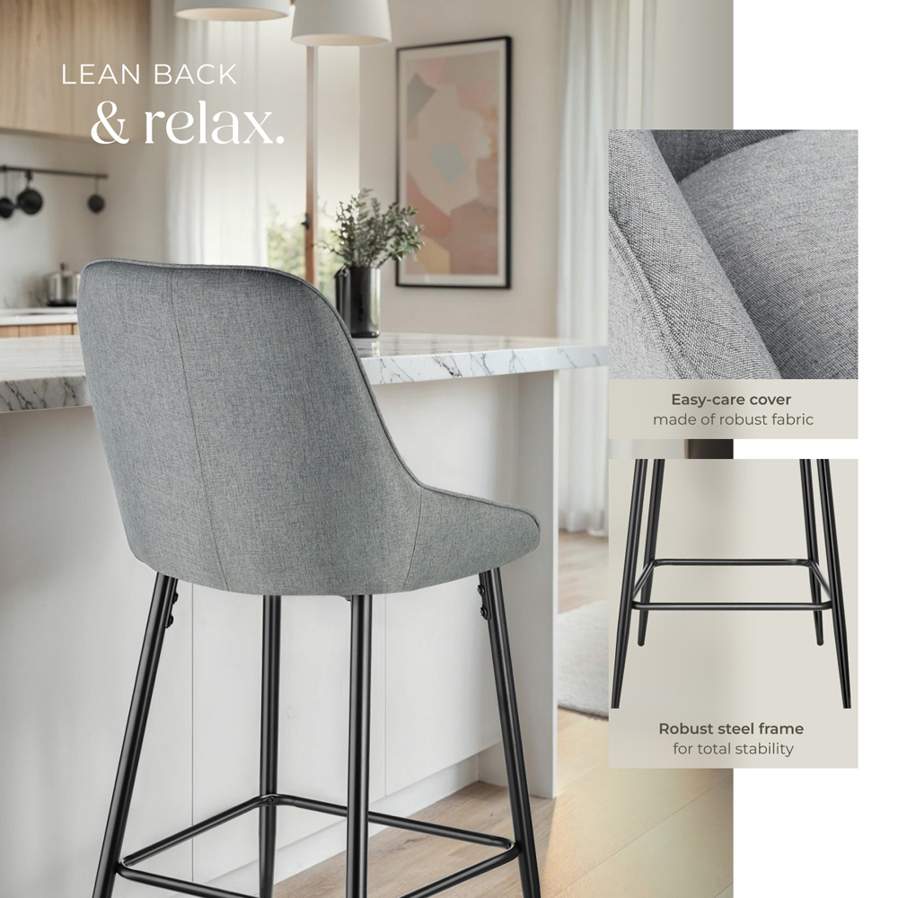 tectake Siera Grey and Black Woven Fabric Bar Stool Set of 4 Image 4