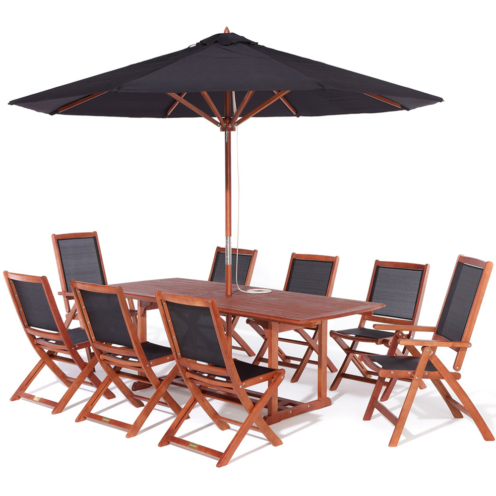 Rowlinson Bali 8 Seater Rectangular Extendable Dining Set with Parasol Image 2