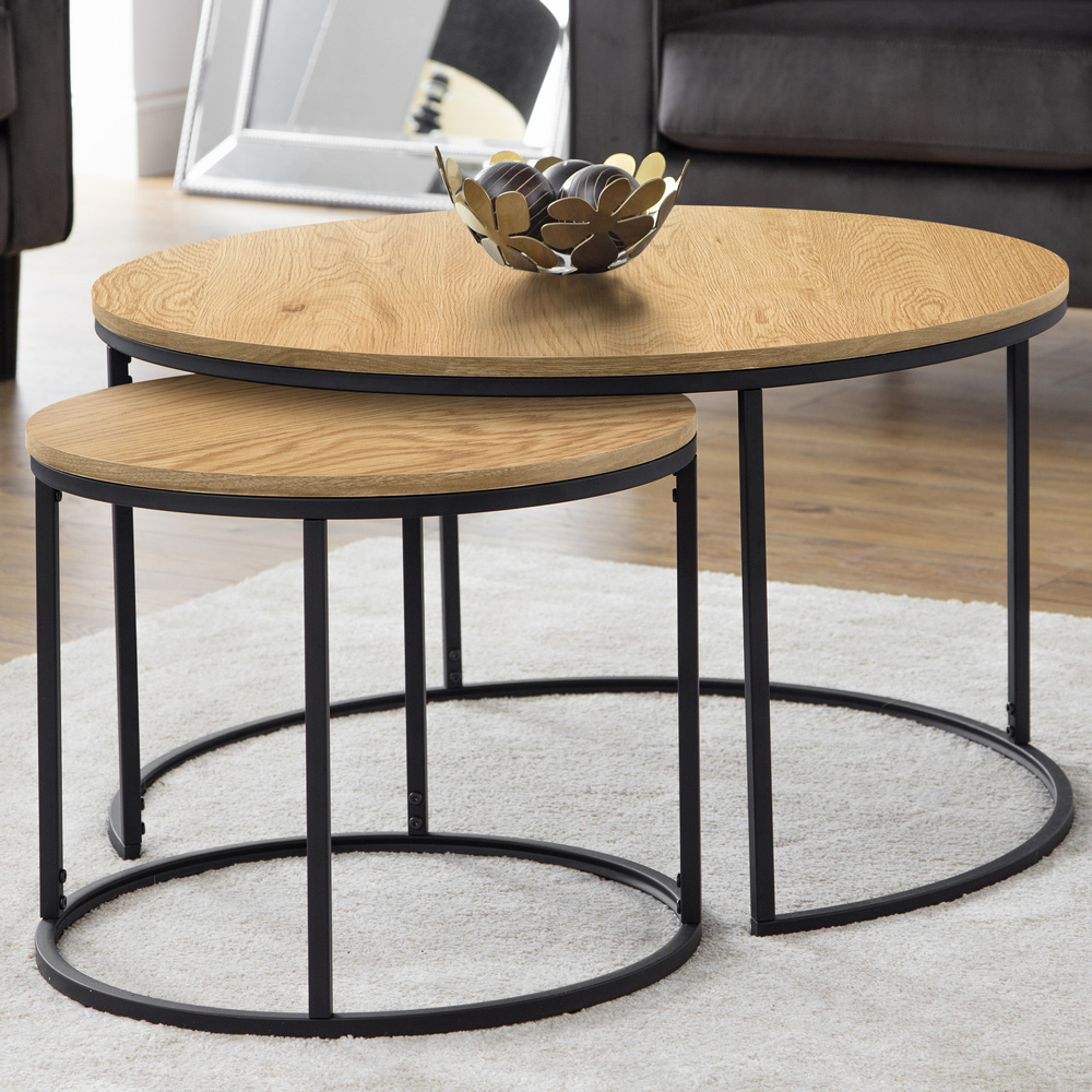 Julian Bowen Bellini Oak Round Nest of Tables Set of 2 Image 1