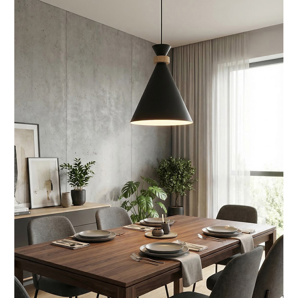 Emibig Zero Dome Shade Black E27 Ceiling Pendant Light Image 5