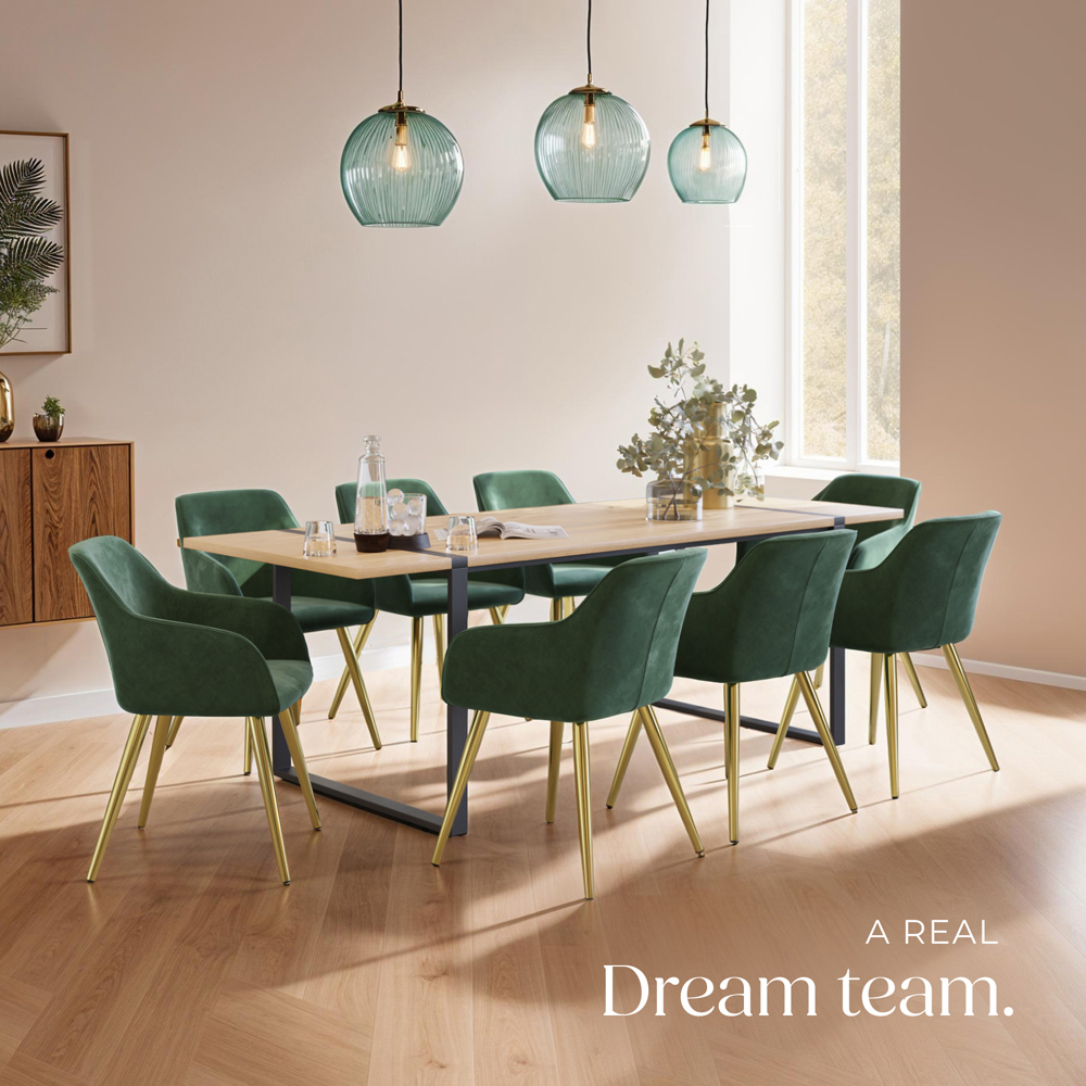 tectake Marilyn Set of 2 Dark Green and Gold Velvet Look Padded Accent Chairs Image 8