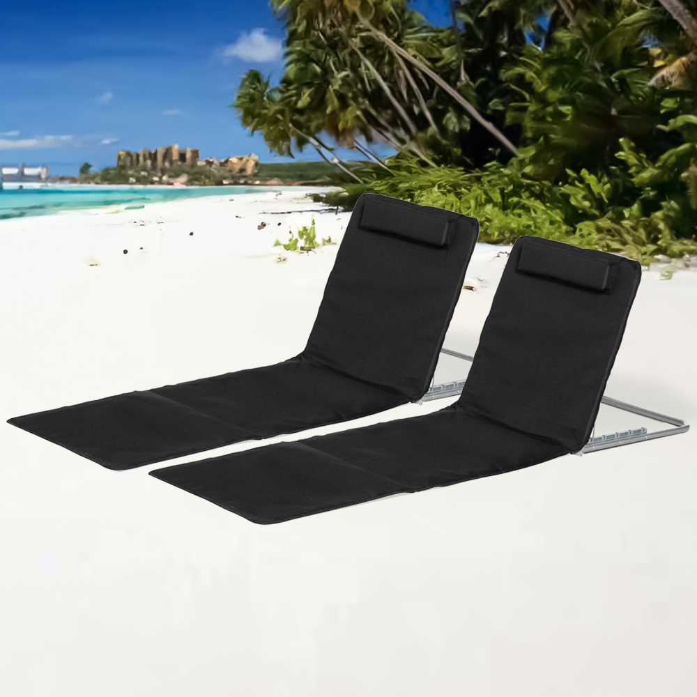 Outsunny Set of 2 Black Adjustable Folding Sun Lounger Image 1